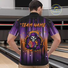 Load image into Gallery viewer, Custom Orange and Purple Flame Skull Halloween Bowling Shirts for Men, Halloween Bowling Team Jersey NQS10358