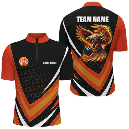 Eagle Flame Bowling Shirts For Men, Fire Eagle Bowling Team Shirts Bowler Jerseys | Orange NQS8390