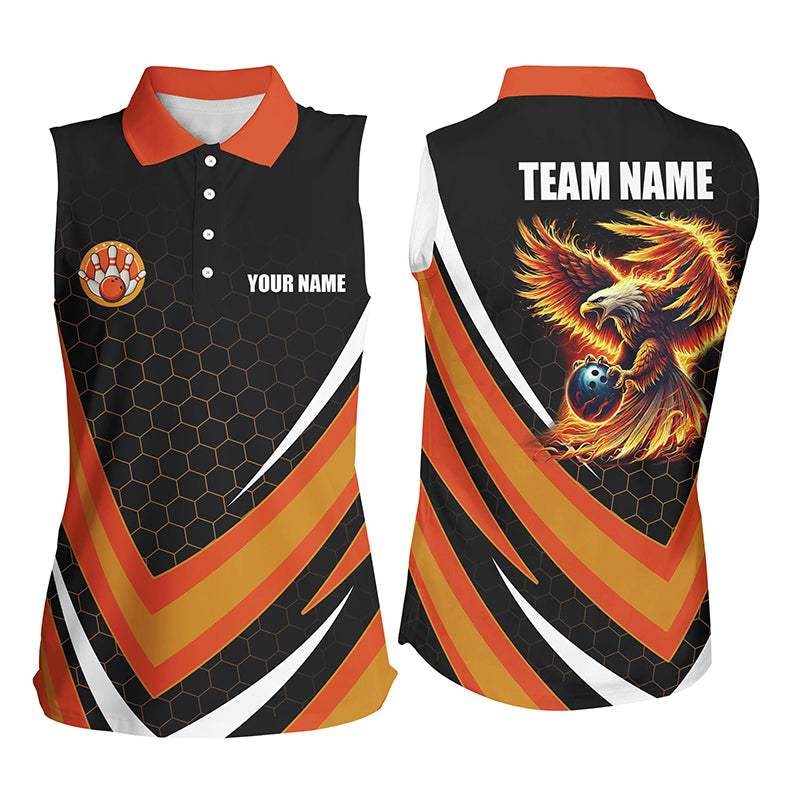 Eagle Flame Bowling sleeveless polo Shirts, Fire Eagle Bowling Team Shirts Bowler Jerseys | Orange NQS8390