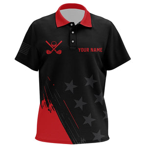 Red and Black stars Kid golf polo shirt custom golf tops for Kid, unique golf gifts NQS8391