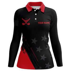 Red and Black stars Women golf polo shirts custom ladies golf tops, unique golf gifts NQS8391