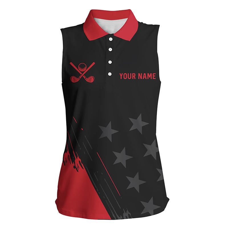 Red and Black stars Women sleeveless golf polo shirt custom ladies golf tank top, unique golf gifts NQS8391