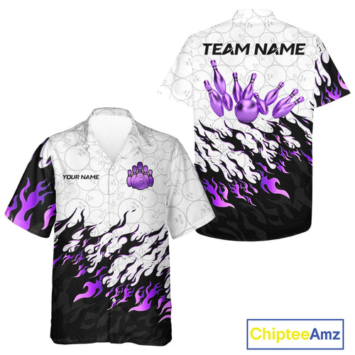 Black and White Camo Bowling Hawaiian shirt Custom Bowling Team League Jerseys | Purple NQS10562