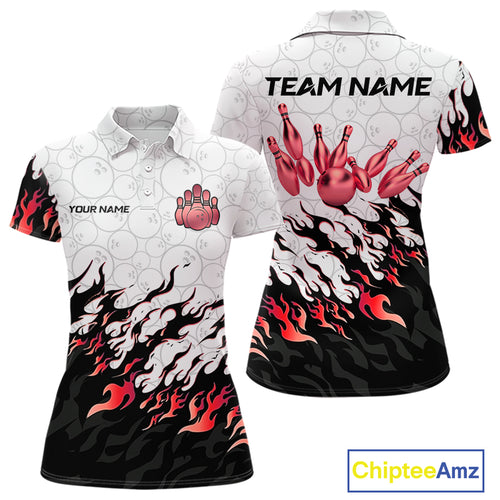 Black and White Camo Bowling Shirts For Women Custom Bowling Team League Jerseys | Red NQS10563