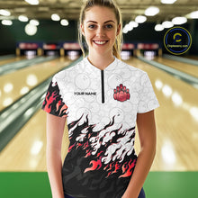 Load image into Gallery viewer, Black and White Camo Bowling Shirts For Women Custom Bowling Team League Jerseys | Red NQS10563