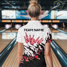 Load image into Gallery viewer, Black and White Camo Bowling Shirts For Women Custom Bowling Team League Jerseys | Red NQS10563