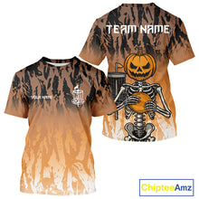 Load image into Gallery viewer, Funny Disc golf pumpkin skull orange camo disc golf T-Shirts custom Halloween disc golf shirt NQS10790