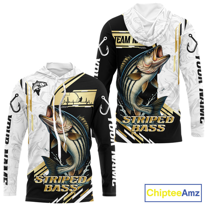 Personalized Striped Bass fishing shirts Custom sun protection striper fishing team jerseys | Gold NQS11159