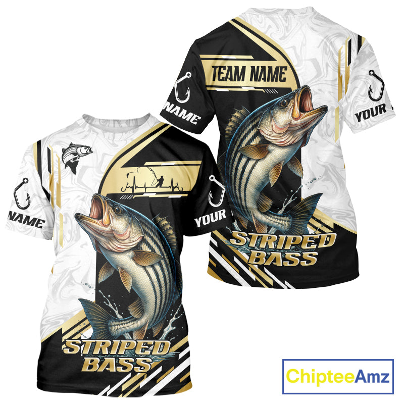 Personalized Striped Bass fishing shirts Custom sun protection striper fishing team jerseys | Gold NQS11159