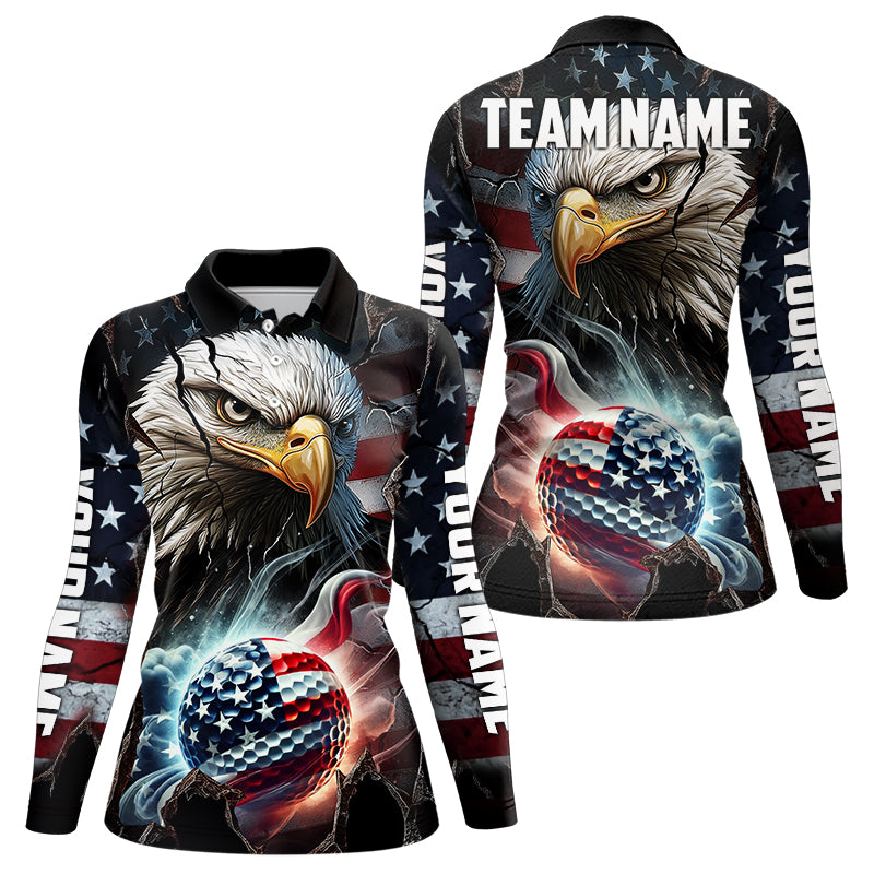 Personalized Eagle American flag Golf Polo Team Shirts For Women Custom Patriotic Ladies Golf attire NQS9620