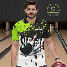 Load image into Gallery viewer, Black and Green Flame Skull Bowling Polo, 1/4 Zip Shirts for Men Custom Bowling Team League Jersey NQS11703