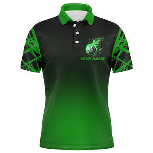 Black and green gradient golf fire custom Mens golf polo shirts, team golf tops for men NQS7581