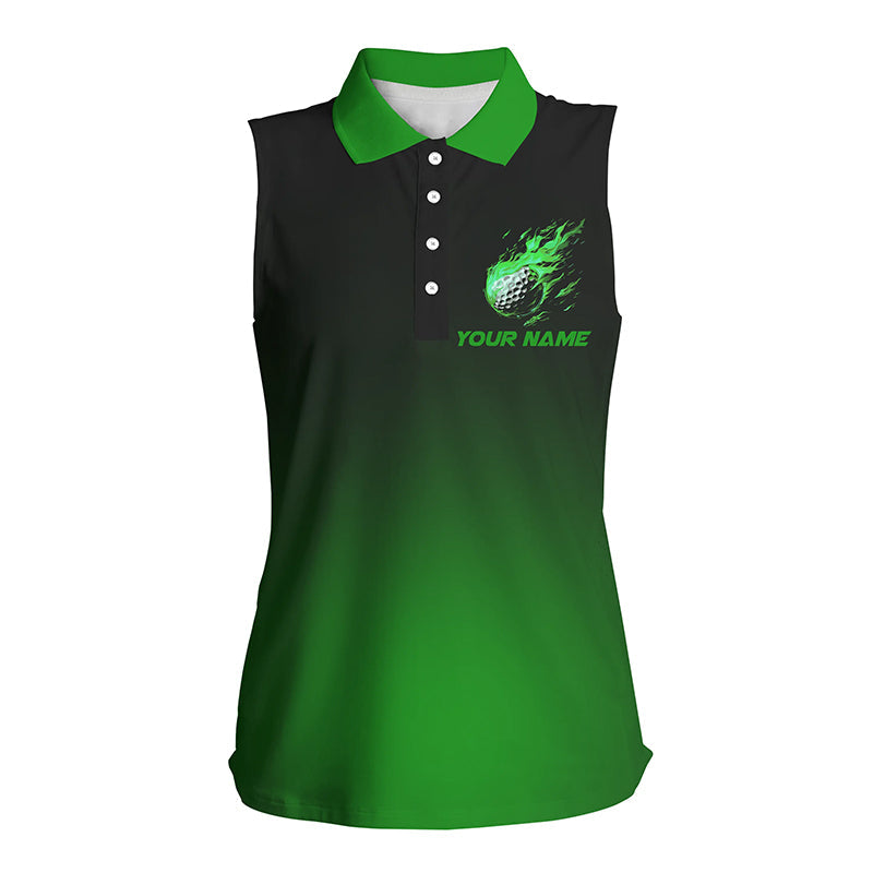 Black and green gradient golf fire custom Womens golf sleeveless polo shirts, team ladies golf tops NQS7581