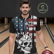 Load image into Gallery viewer, Vintage American Flag retro skull bowling shirts for Men Custom patriotic Bowling Team Outfit NQS10048