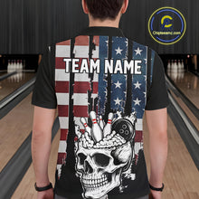 Load image into Gallery viewer, Vintage American Flag retro skull bowling shirts for Men Custom patriotic Bowling Team Outfit NQS10048