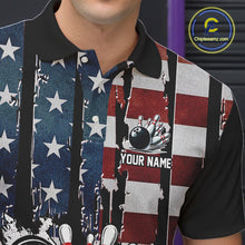 Load image into Gallery viewer, Vintage American Flag retro skull bowling shirts for Men Custom patriotic Bowling Team Outfit NQS10048