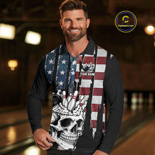 Load image into Gallery viewer, Vintage American Flag retro skull bowling shirts for Men Custom patriotic Bowling Team Outfit NQS10048