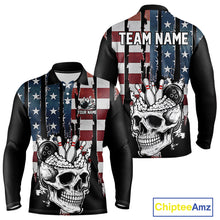 Load image into Gallery viewer, Vintage American Flag retro skull bowling shirts for Men Custom patriotic Bowling Team Outfit NQS10048