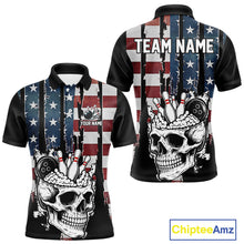 Load image into Gallery viewer, Vintage American Flag retro skull bowling shirts for Men Custom patriotic Bowling Team Outfit NQS10048