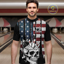 Load image into Gallery viewer, Vintage American Flag retro skull bowling shirts for Men Custom patriotic Bowling Team Outfit NQS10048