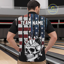 Load image into Gallery viewer, Vintage American Flag retro skull bowling shirts for Men Custom patriotic Bowling Team Outfit NQS10048