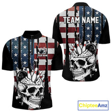 Load image into Gallery viewer, Vintage American Flag retro skull bowling shirts for Men Custom patriotic Bowling Team Outfit NQS10048