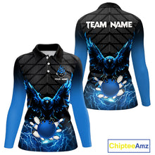 Load image into Gallery viewer, Women bowling shirts Custom blue lightning thunder Eagle Bowling Team Jersey, gift for team Bowlers NQS10049
