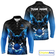 Load image into Gallery viewer, Mens bowling shirts Custom blue lightning thunder Eagle Bowling Team Jersey, gift for team Bowlers NQS10049