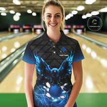 Load image into Gallery viewer, Women bowling shirts Custom blue lightning thunder Eagle Bowling Team Jersey, gift for team Bowlers NQS10049