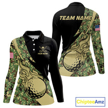 Load image into Gallery viewer, Women Golf polo shirt flame golf ball Custom green camo ladies Golf attire, personalized golf gifts NQS10052