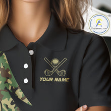 Load image into Gallery viewer, Women Golf polo shirt flame golf ball Custom green camo ladies Golf attire, personalized golf gifts NQS10052