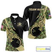 Load image into Gallery viewer, Mens bowling polo, quarter zip shirts Custom green camo bowling team jerseys, gift for team Bowlers NQS10053