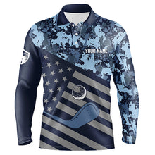 Load image into Gallery viewer, Blue Camo American flag Men golf polo shirts custom patriotic men&#39;s golf clothing, cool golf gifts NQS8396