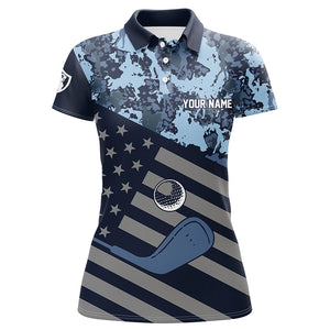 Blue Camo American flag Women golf polo shirts custom patriotic women's golf clothing, cool golf gifts NQS8396