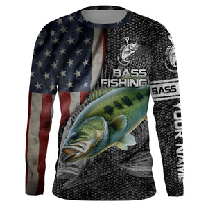 Largemouth Bass fishing American flag custom skull fishing shirts for men Performance Long Sleeve NQS1085