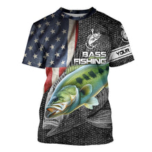 Load image into Gallery viewer, Largemouth Bass fishing American flag custom skull fishing shirts for men Performance Long Sleeve NQS1085