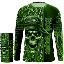 Load image into Gallery viewer, Fish reaper fishing green camo UV protection custom fishing shirts NQS2445