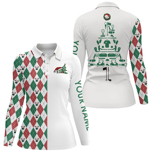Funny Christmas Womens golf polo shirt custom Christmas tree golf icons, Christmas golf gifts NQS4252