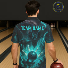 Load image into Gallery viewer, Personalized Black and Turquoise Flame Lightning Dragon Bowling Hawaiian Shirt, Team Bowling Jersey NQS11168