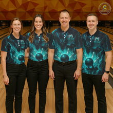 Load image into Gallery viewer, Personalized Black and Turquoise Flame Lightning Dragon Bowling Shirts For Women, Team Bowling Jersey NQS11168