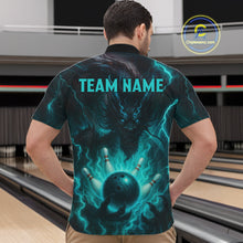 Load image into Gallery viewer, Personalized Black and Turquoise Flame Lightning Dragon Bowling Shirts For Men, Team Bowling Jerseys NQS11168