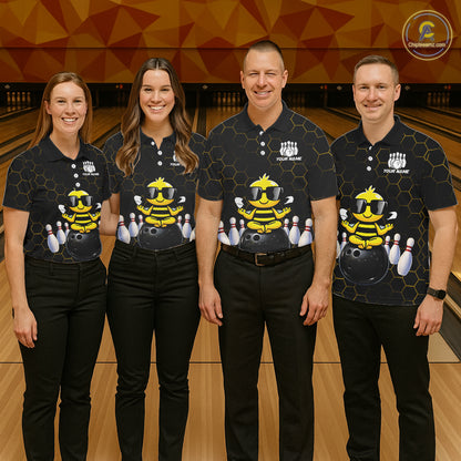 Black and Gold Funny Bee Bowling Shirts for Men Custom Team Bowling Jerseys, Gift For Bowlers NQS11582