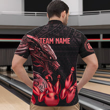 Load image into Gallery viewer, Black and Red Dragon Tribal Bowling Polo, 1/4 Zip Shirts For Men Custom Retro Bowling Team Jerseys NQS9629