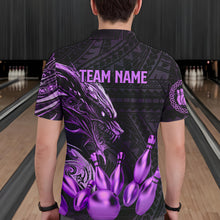 Load image into Gallery viewer, Black and Purple Dragon Tribal Bowling Polo, 1/4 Zip Shirts For Men Custom Retro Bowling Team Jerseys NQS9630