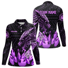 Load image into Gallery viewer, Black and Purple Dragon Tribal Bowling Polo, 1/4 Zip Shirts For Women Custom Retro Bowling Team Jersey NQS9630