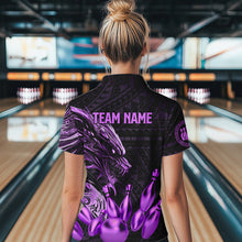 Load image into Gallery viewer, Black and Purple Dragon Tribal Bowling Polo, 1/4 Zip Shirts For Women Custom Retro Bowling Team Jersey NQS9630