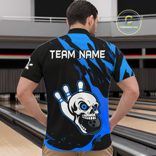 Load image into Gallery viewer, Black and Blue Skull Bowling Shirts for Men Custom Team bowling jersey, gift for bowlers NQS11708