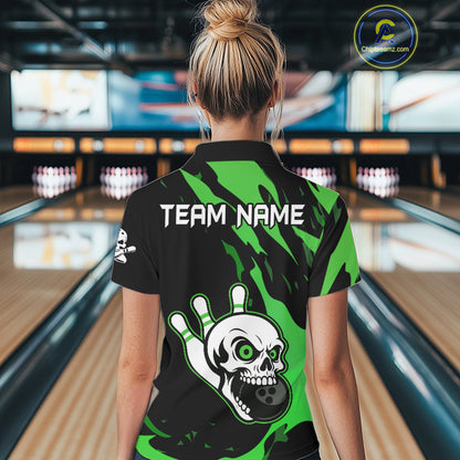 Black and Green Skull Bowling Shirts for Women Custom Team bowling jersey, gift for bowlers NQS11709