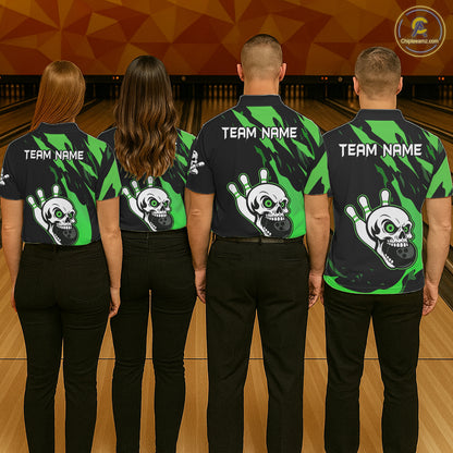 Black and Green Skull Bowling Shirts for Women Custom Team bowling jersey, gift for bowlers NQS11709