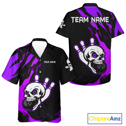 Black and Purple Skull Bowling Button-up Shirt Custom Team bowling Hawaiian jersey, gift for bowlers NQS11710
